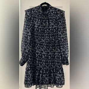 Elegant dark blue and White Patterned Dress